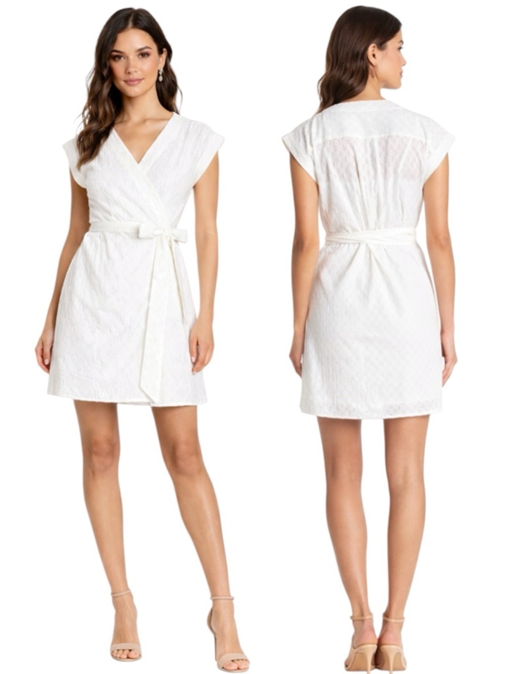 FRAME Blanc Cotton Surplice Textured Wrap Mini Dress Size XS